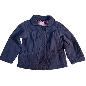 Old Navy Corduroy Navy Jacket Floral Lined Button Up Coat Girl's‎ Size 3T